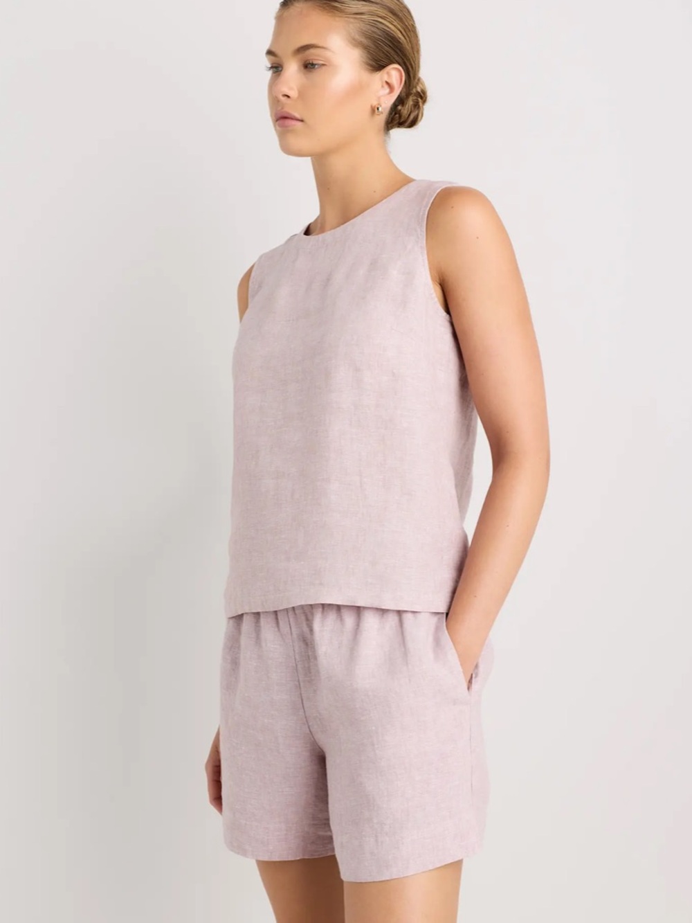 Quince 100% European Linen Tank Vintage Pink Chambray Shell - Picture 3 of 10